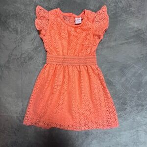 Real Love Lace Party Dress Dress Girls 4T Coral Smocked Waist Flutter Sleeve